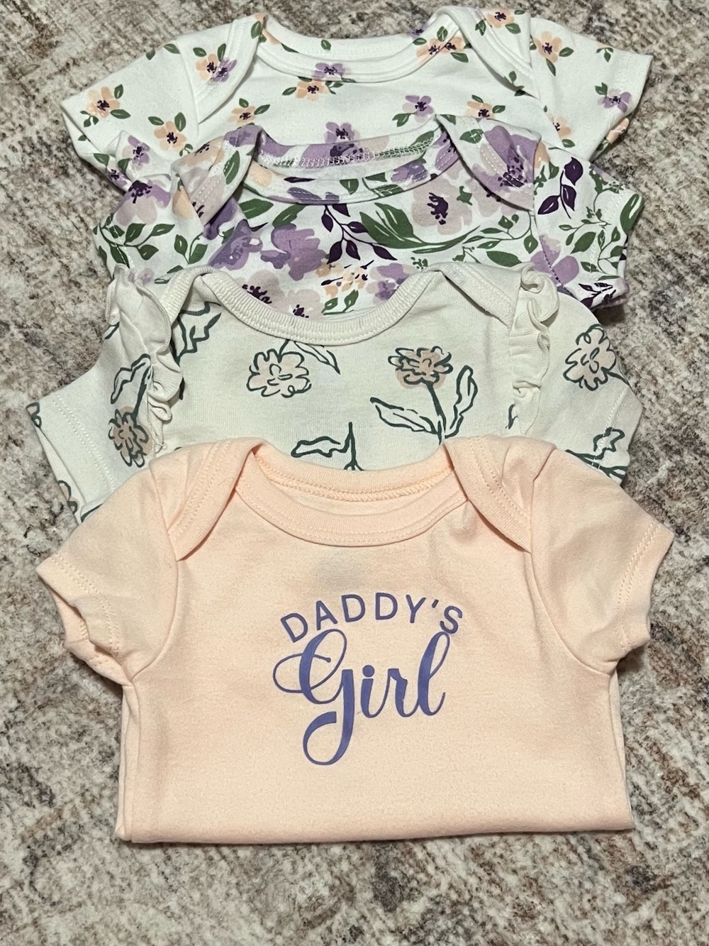Baby Girls' Peach 'Daddy's Girl' Short-Sleeve Bodysuit Set - Floral Mix